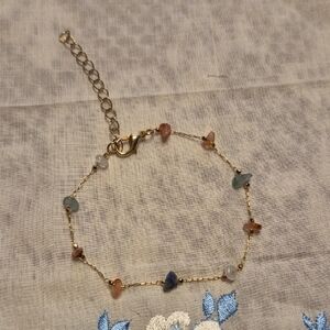 Multicolor Natural Stone Adjustable Goldtone Bracelet, New